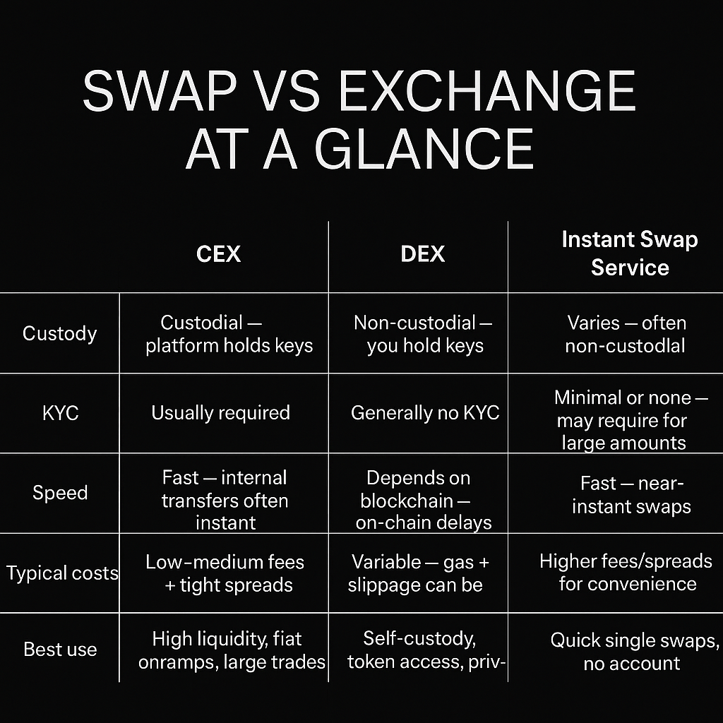 Un swap de criptomonedas no es lo mismo que un exchange